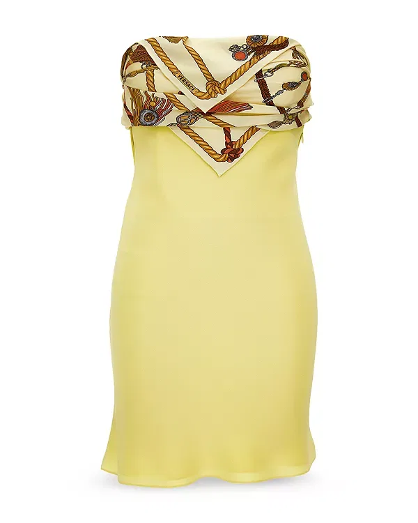 Женское шелковое платье с принтом Hangin' out silk dress Versace, Ivory/Orange/Brown