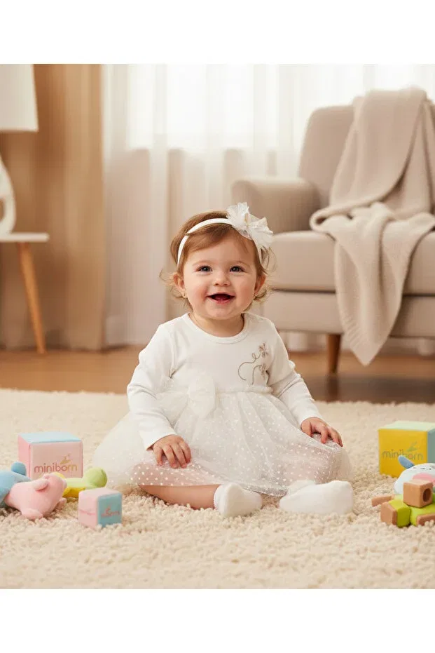 Детское платье для девочек с кружевом Miniborn, White