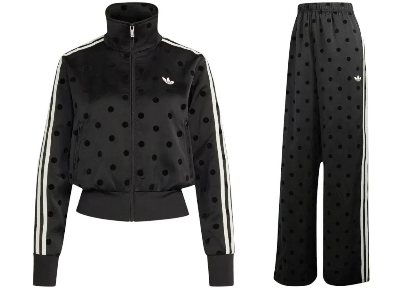 Женский комплект из атласной куртки и брюк с принтом Polka Dots Adidas, черный