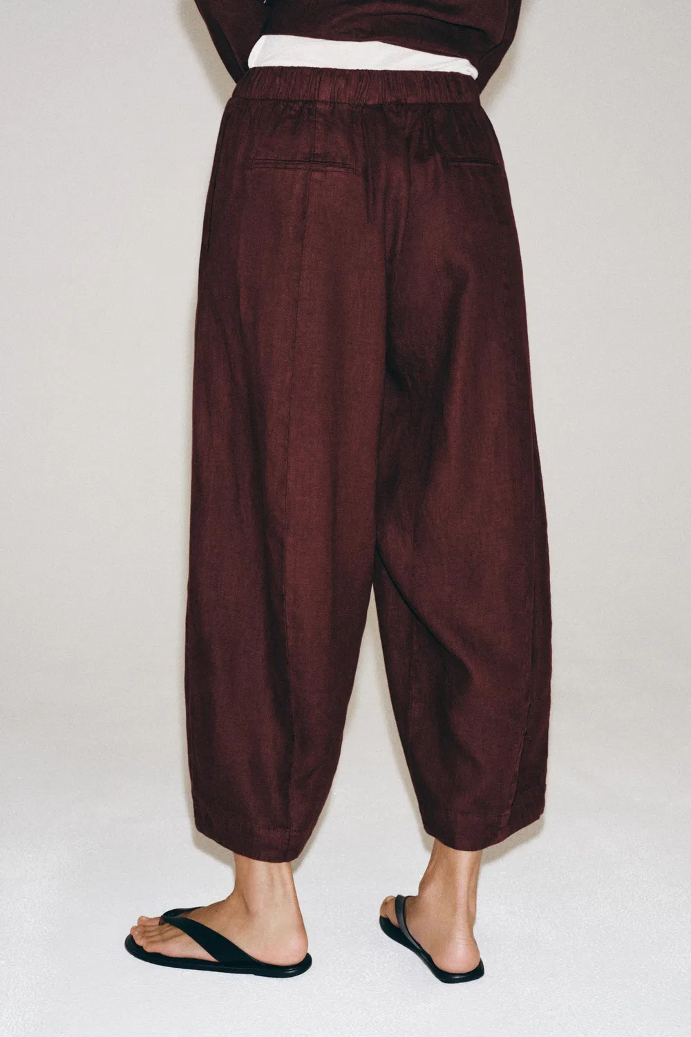 Брюки-бочки из коллекции ZW, 100% лен. ZARA, Wine — фото 4