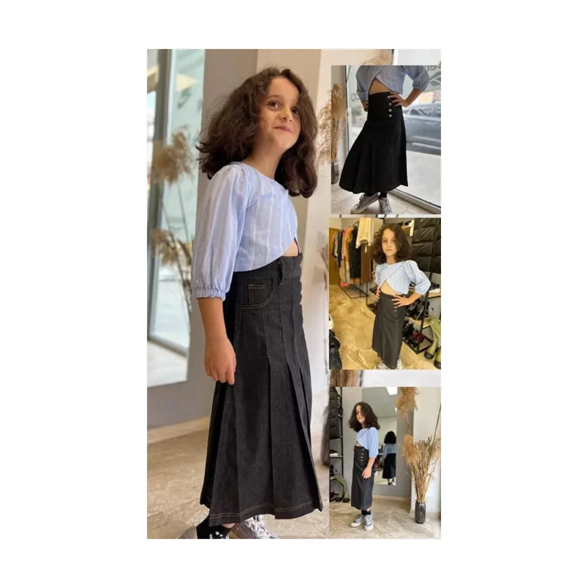 Детская юбка-миди с высокой талией и плиссе Denim Skirts Garvee, Denim Blue — фото 4