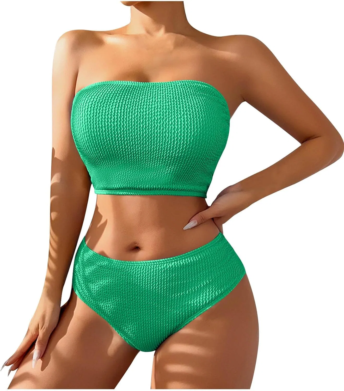 Женский бандо бикини с высокой талией, Green