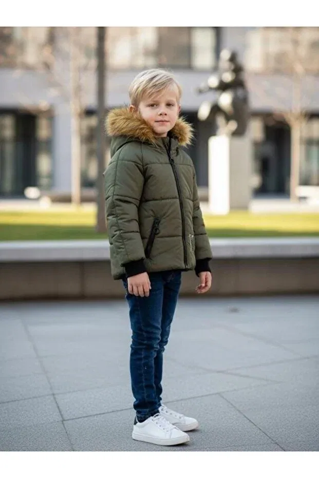 Детское пальто для девочек с капюшоном Zekids, Haki — фото 2