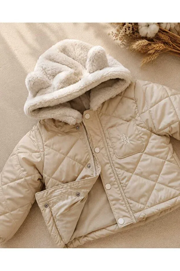 Детский зимнее пуховик для девочек с капюшоном Pamloli Kids, Beige — фото 3