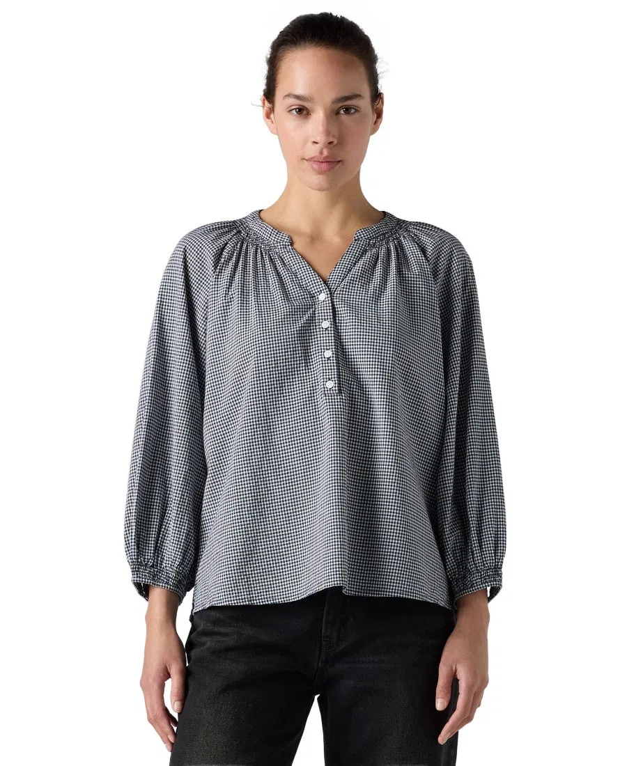 Блуза свободного кроя Reverie Split Neck Levi's, Ceicil Even Micro Check Peacoat — фото 2