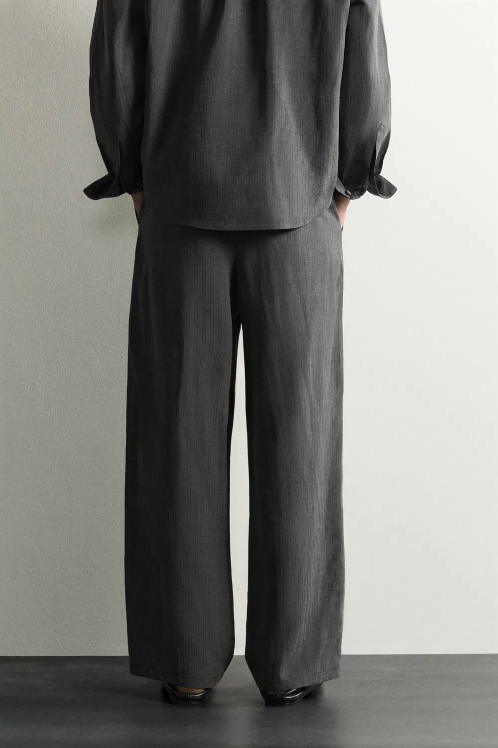 Полосатые свободные брюки ZARA, Anthracite grey — фото 3