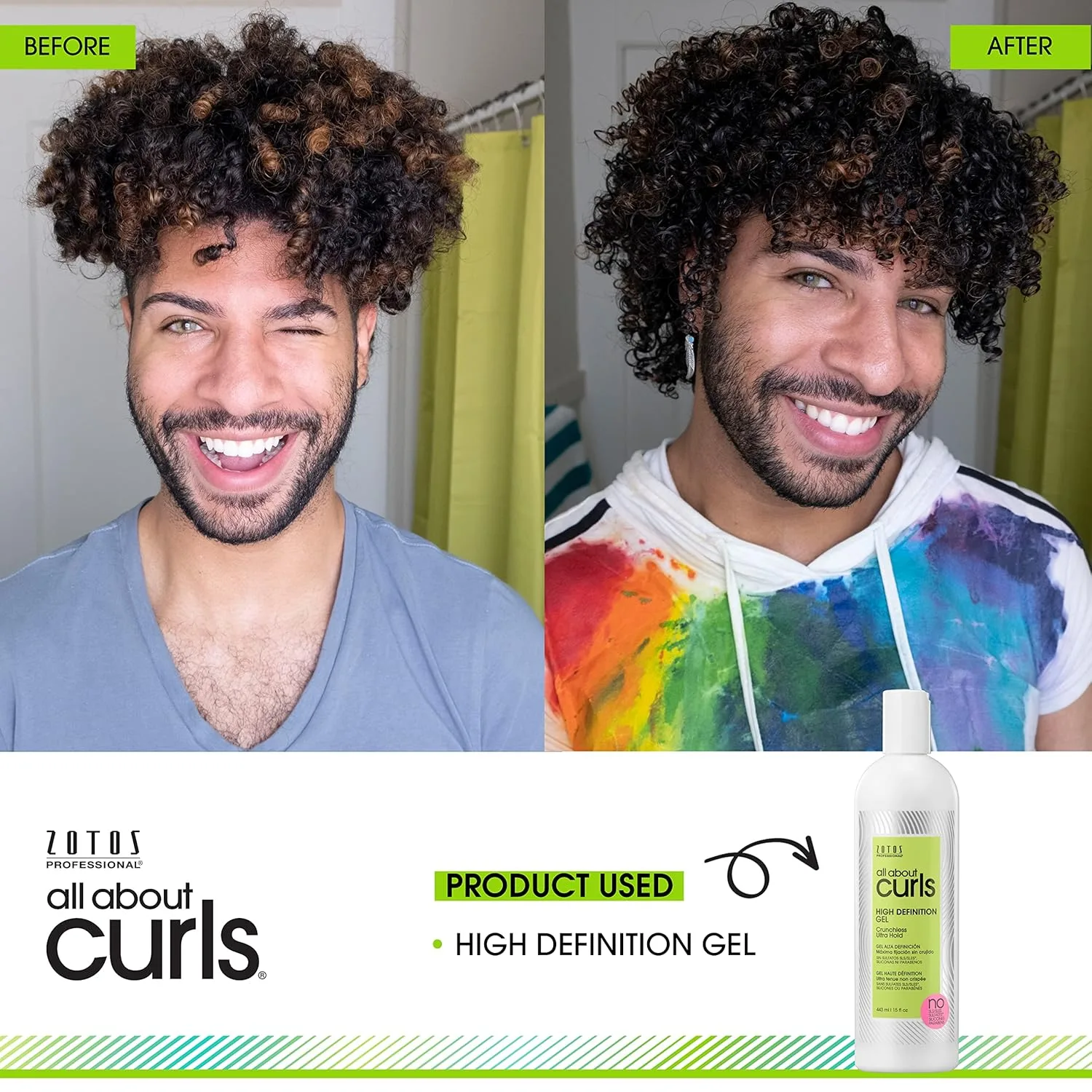 ALL ABOUT CURLS High Definition Gel для укладки кудрявых волос, без спирта, увлажняет, определяет и улучшает текстуру, уменьшает пушистость и усиливает блеск, ультрафиксация без хруста, веганский, без сульфатов и парабенов 742 мл (2 шт.) — фото 2