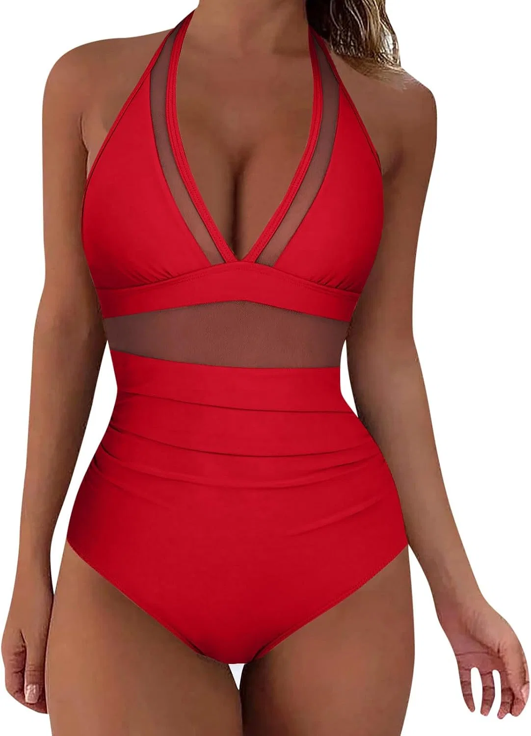 Женский бикини с завязками на шее Halter, Red