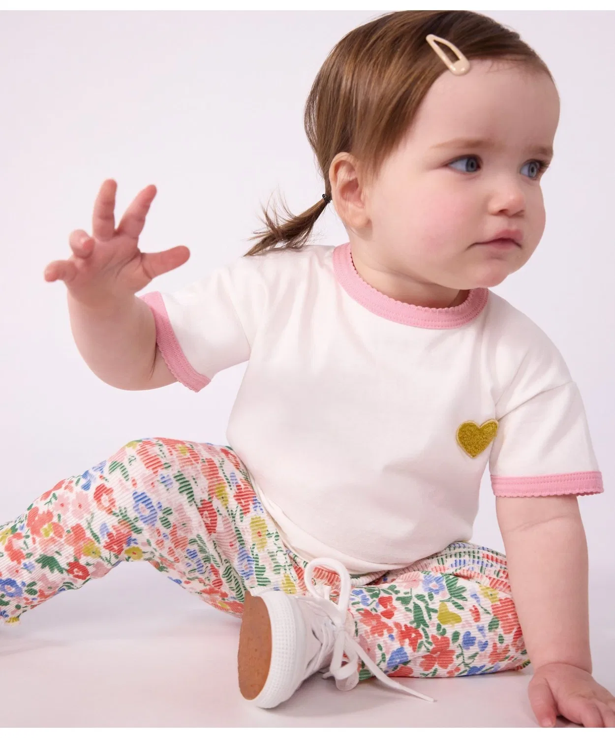 Детская футболка с коротким рукавом Poin Coco Heart Petit Bateau, Off White
