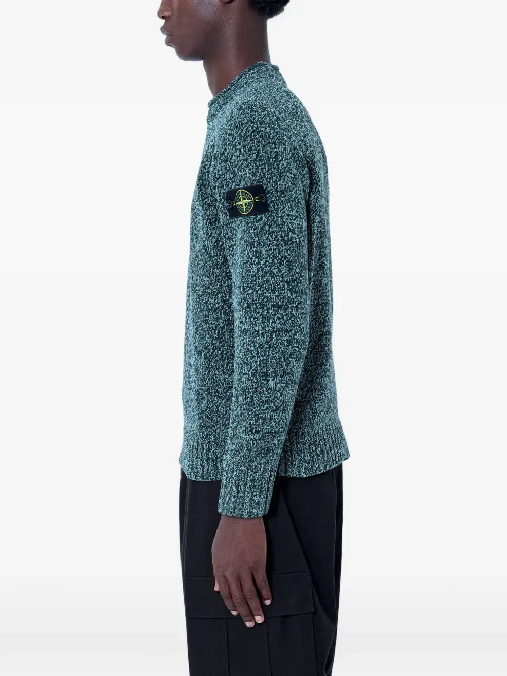 Свитер крупной вязки с нашивкой-логотипом Stone Island, зеленый — фото 2