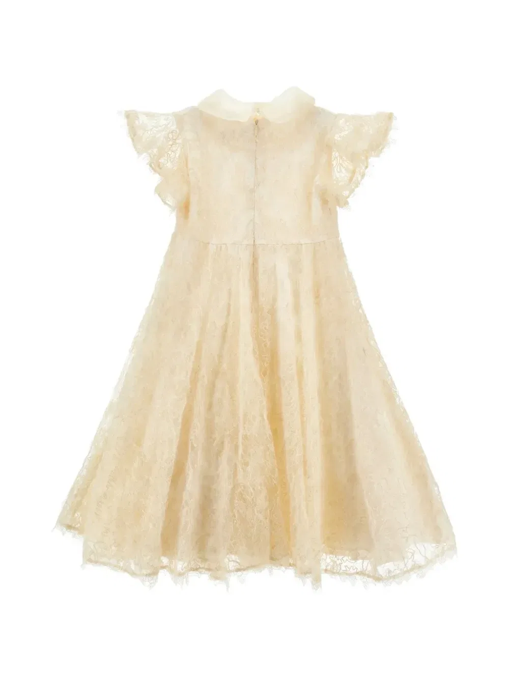 Кружевное платье с бантом Ermanno Scervino Junior, бежевый — фото 2
