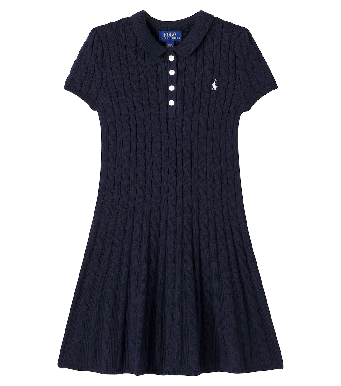 

Логотип хлопковое платье с узором "косичка" Polo Ralph Lauren Kids, Rl Navy W/ Prch Cream