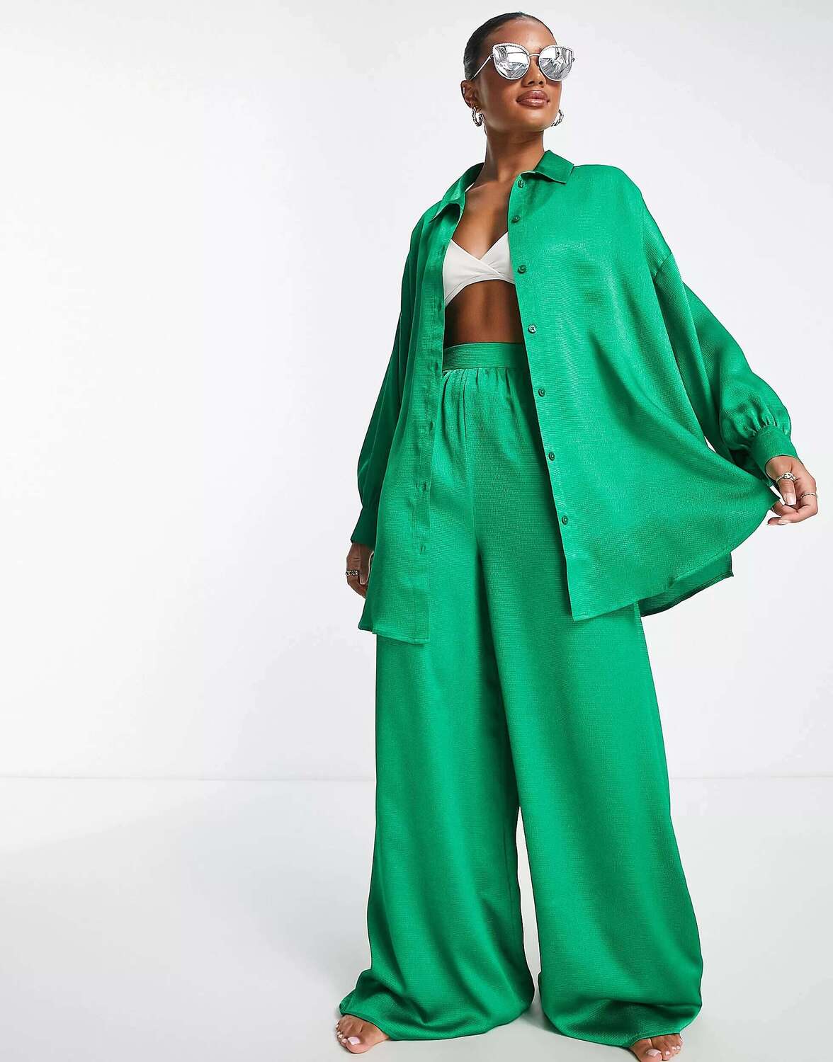 

Зеленая атласная пляжная рубашка ASOS