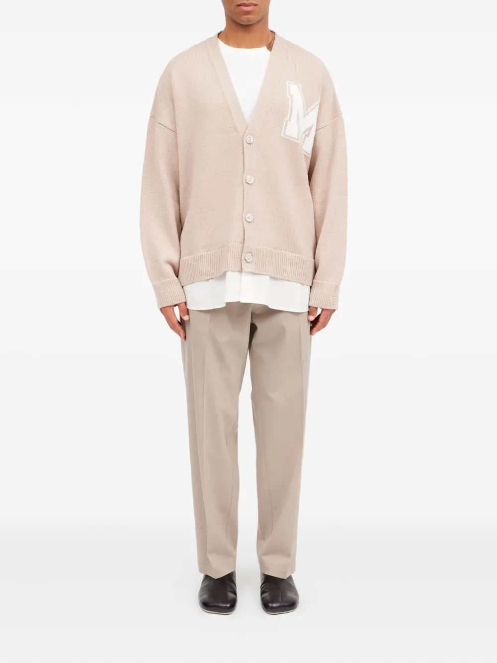 Кардиган с V-образным вырезом Mm6 Maison Margiela, бежевый — фото 2