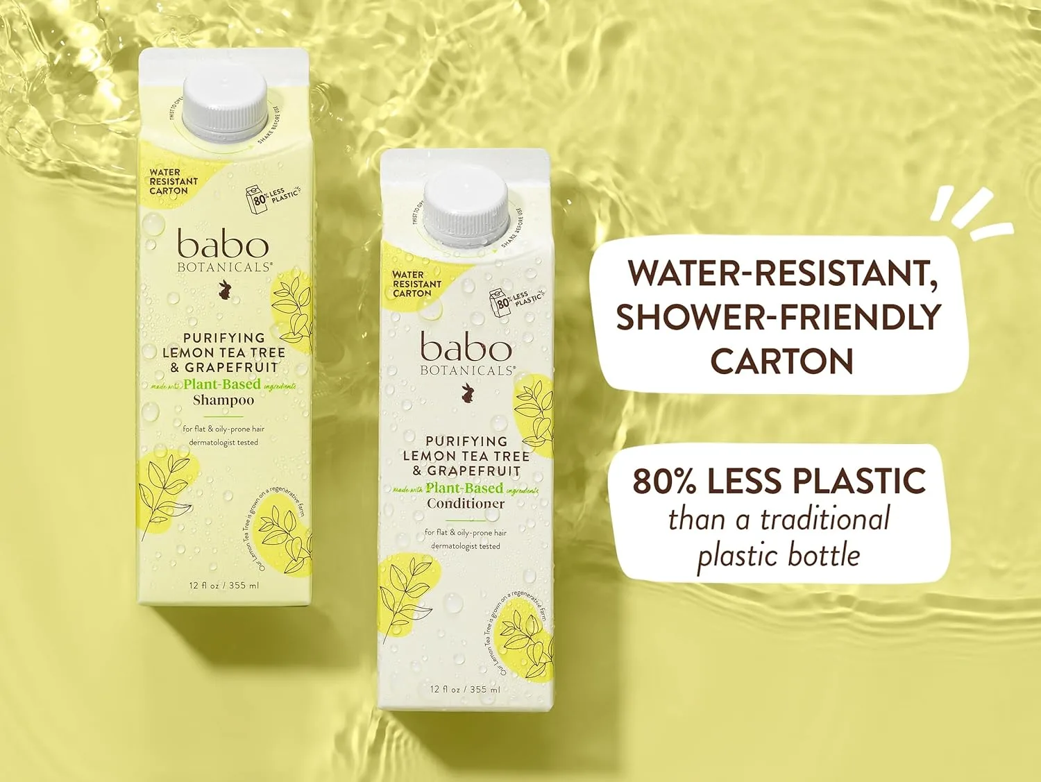 Babo Botanicals Purifying Lemon Tea Tree & Grapefruit Conditioner для плоских и склонных к жирности волос - придает объем и блеск, аромат цитрусов и мяты, водонепроницаемая упаковка с 80% меньше пластика, vegan — фото 3