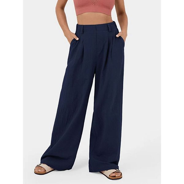 

Женские брюки палаццо с высокой талией и плиссировкой из хлопка Maxxis Merch, Navy