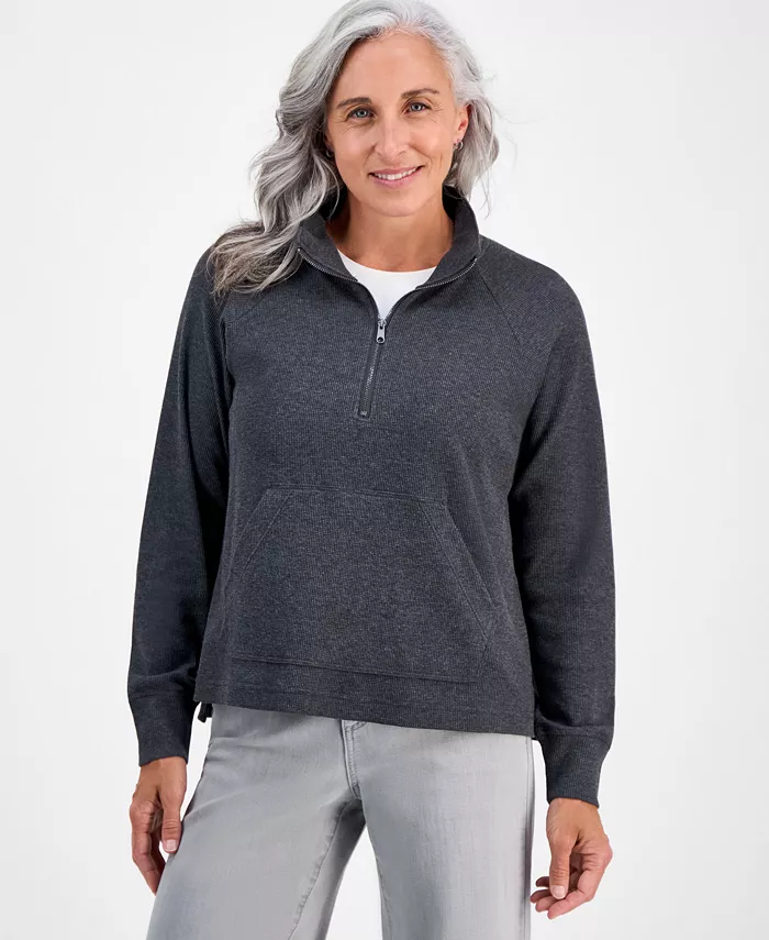 

Свитшот Petite Waffle Knit с застежкой-молнией на половину длины Style & Co, серый