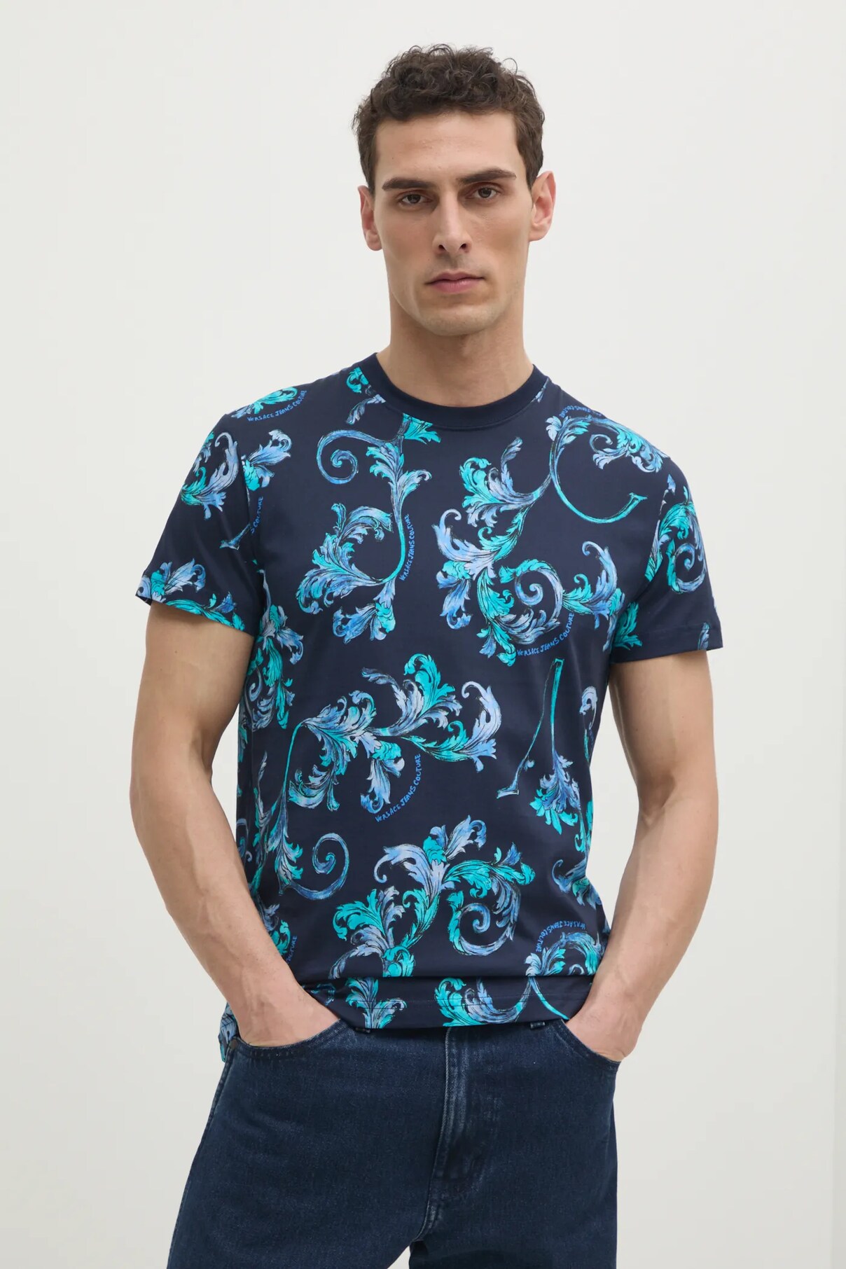 

Футболка из хлопка Versace Jeans Couture, темно-синий