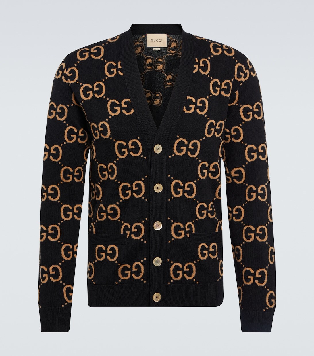 

Шерстяной жаккардовый кардиган с узором GG Gucci, черный