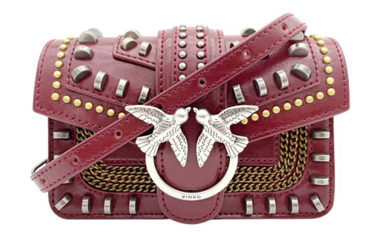 

PINKO Простая сумка через плечо Swallow Bag из телячьей кожи, маленькая, женская, красная