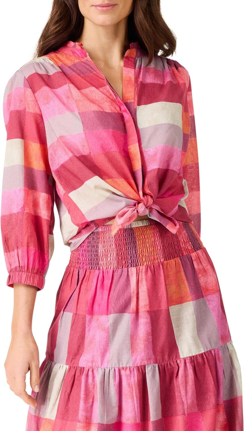 

Платье NIC+ZOE Petite Sunset Plaid Cotton Girlfriend Shirt, цвет Pink Multi