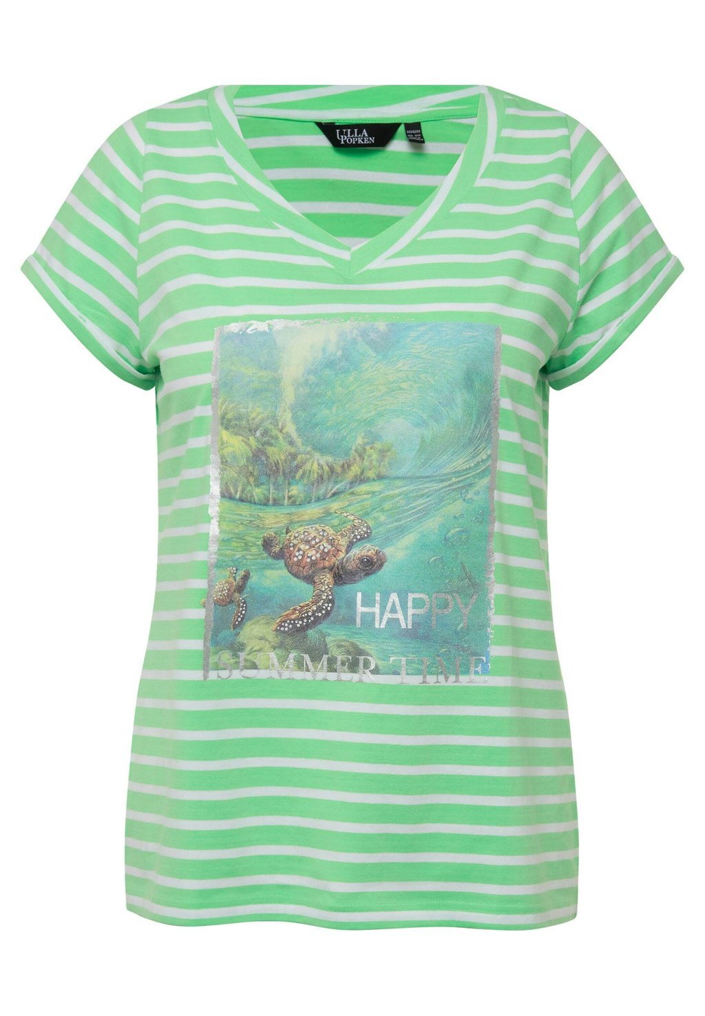 

Футболка с принтом STRIPED TURTLE SHORT SLEEVE GRAPHIC TEE Ulla Popken, мята