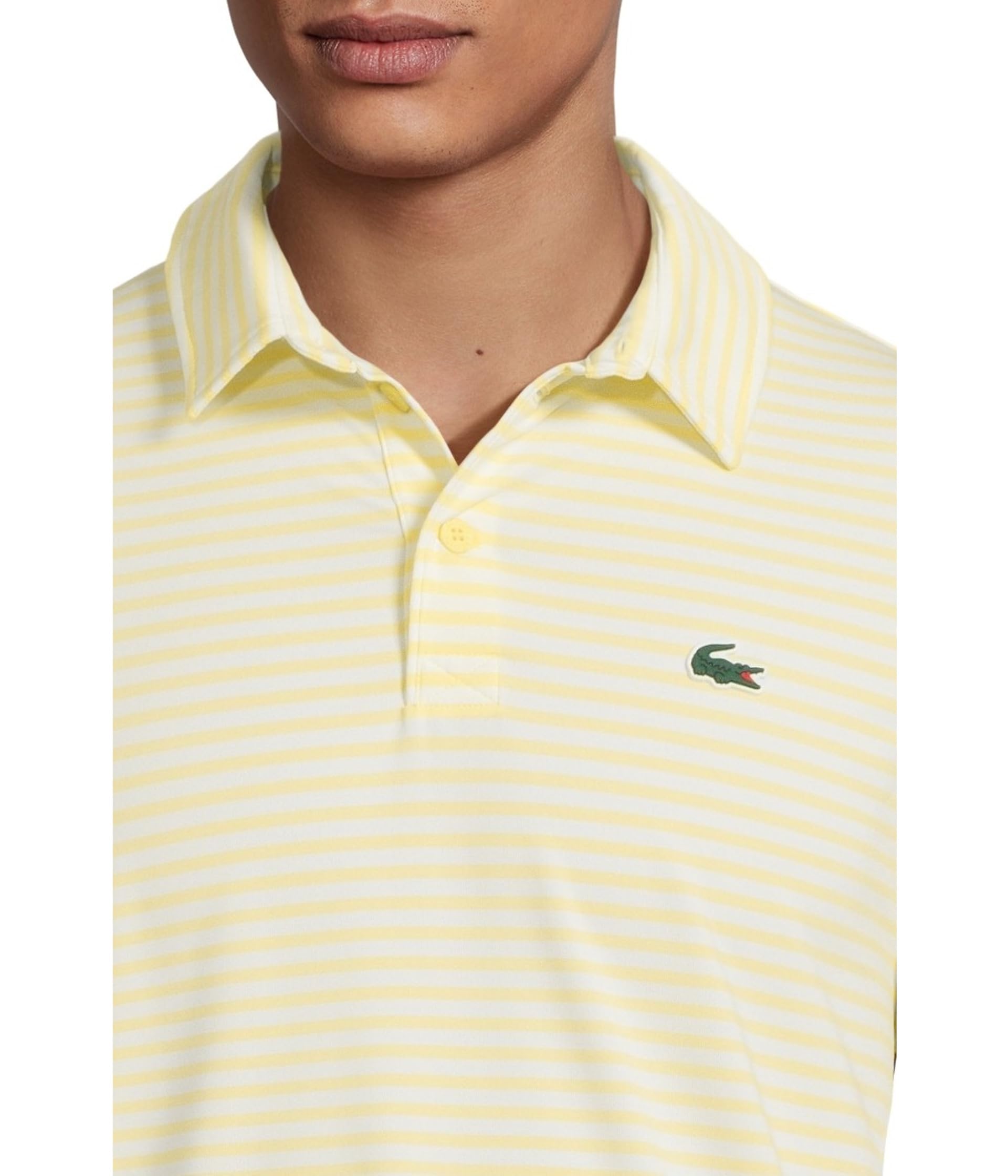 Рубашка Lacoste Ultra Dry Anti-Uv Striped Golf Polo Shirt, White/Yellow — фото 4