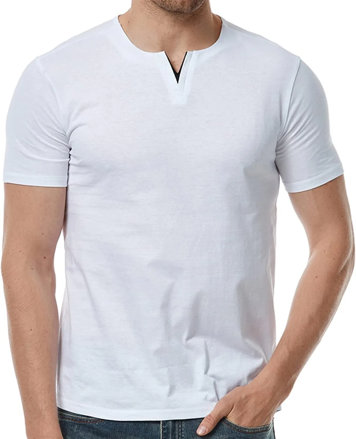 Мужская футболка-поло с коротким рукавом Casual Solid Basic Tee Stretchy Slim Fit — фото 3