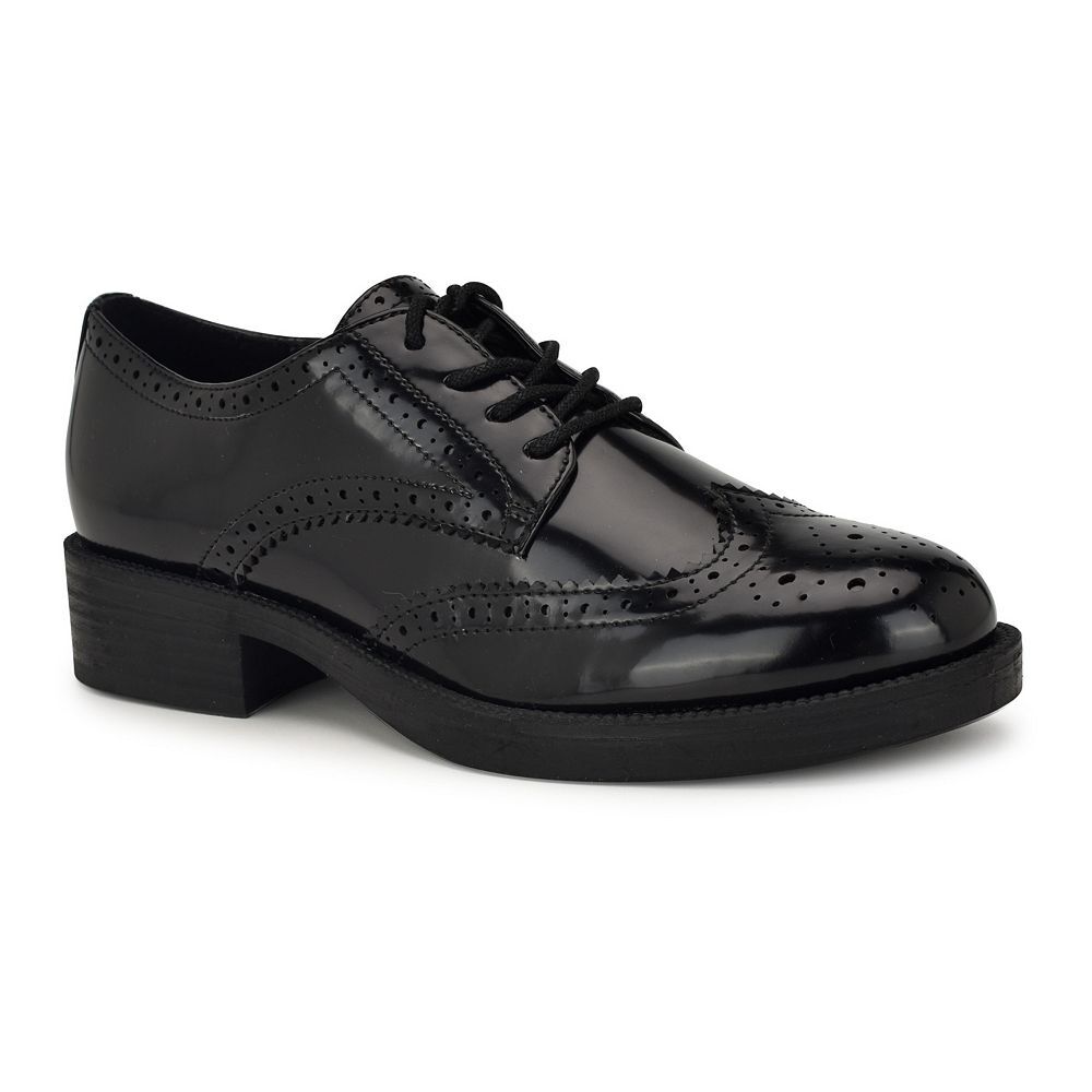 

Женские повседневные лоферы на шнуровке Nine West Studey на каблуке, цвет Black Patent