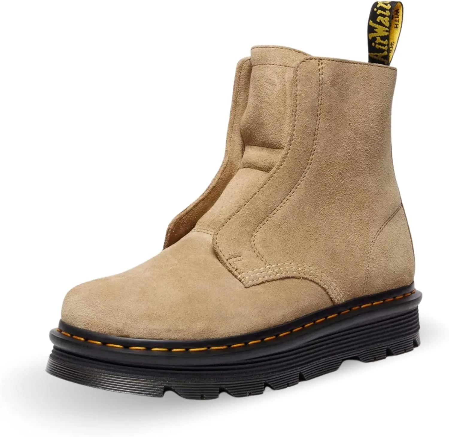 Мужские ботинки Dr.Martens Zebzag без шнуров, цвет Savannah Tan, замша, платформа Dr. Martens, черный
