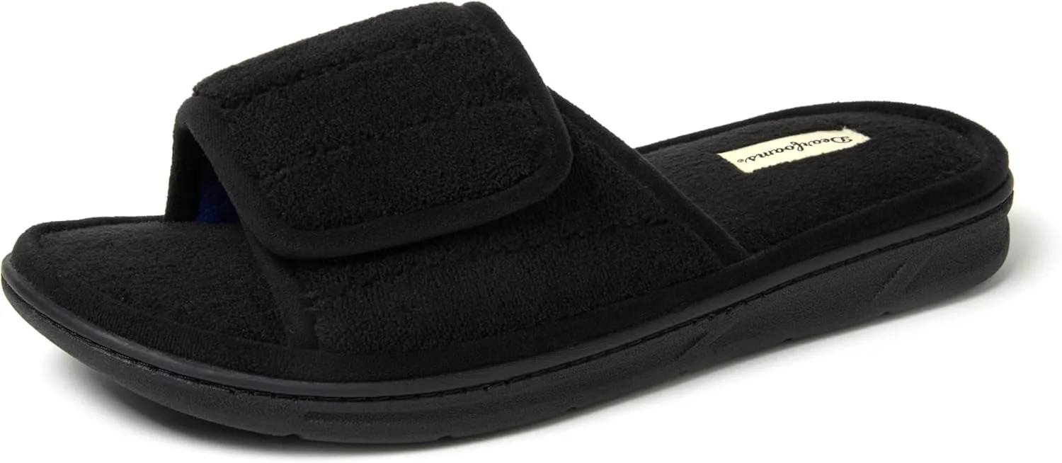 

Мужские шлепанцы Dearfoams с регулируемой посадкой для дома и улицы, с эффектом памяти, можно стирать в машине, летние, черный