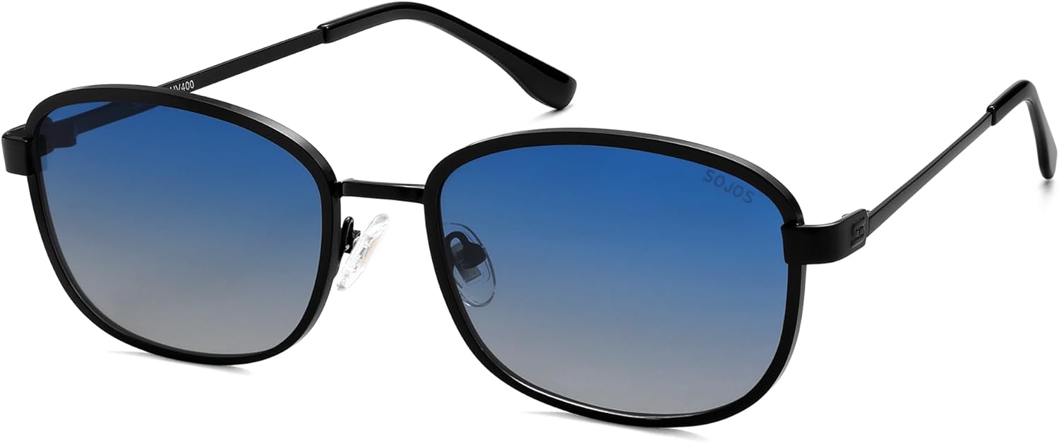 

Солнцезащитные очки SOJOS в стиле ретро, ​​прямоугольные, поляризованные, для женщин и мужчин, винтажный стиль 90-х, прямоугольная оправа, женские и мужские солнцезащитные очки SJ1225, Matt Black/Blue Grading