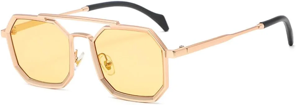 

Солнцезащитные очки UV400 с двойной перемычкой в ​​стиле металлик-панк для женщин и мужчин, для бега и занятий спортом на открытом воздухе UYPTK, Golden Yellow