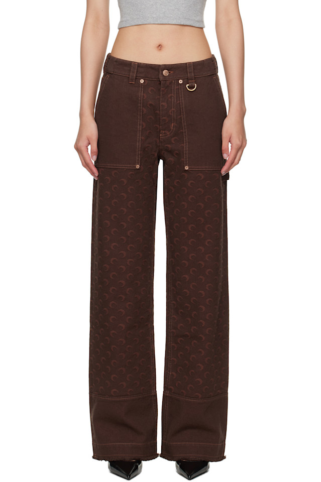 

Лунные жаккардовые рабочие брюки карго в рубчик Marine Serre, коричневый