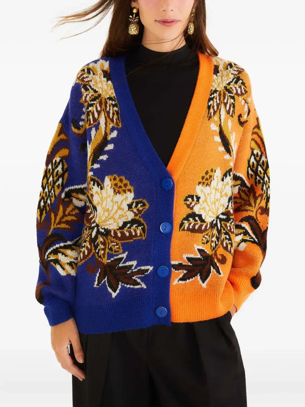 

Кардиган с цветочным принтом на пуговицах Farm Rio, синий