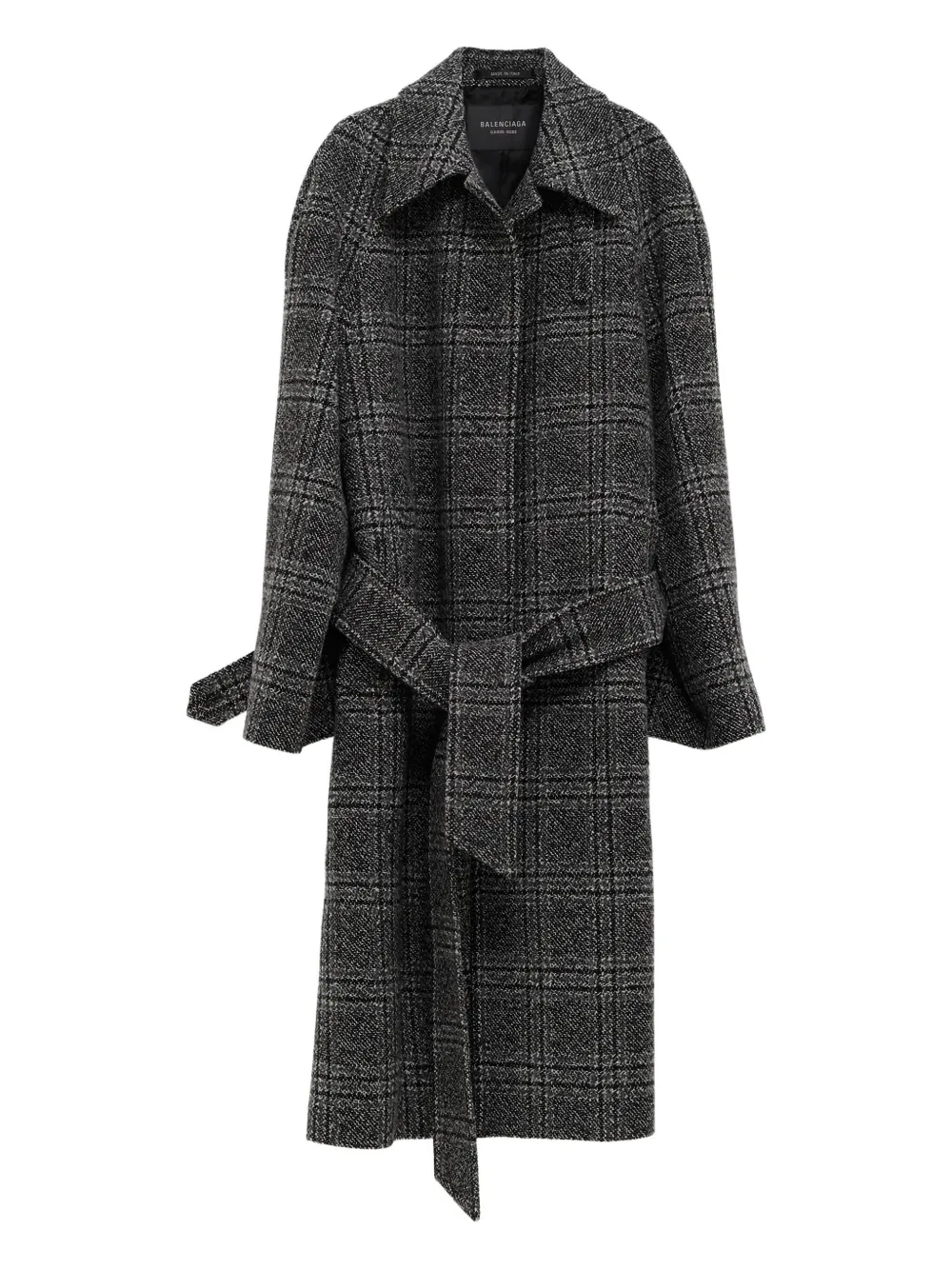 

Клетчатое пальто с поясом Balenciaga, серый