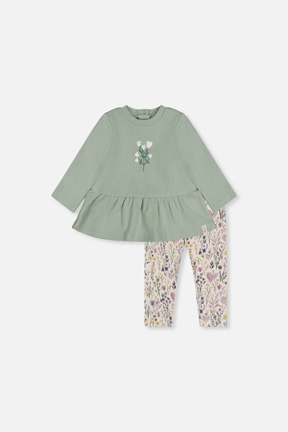 Детский комплект туники с баской и леггинсов с принтом сердечек Deux par Deux, Green and Beige Heart Print