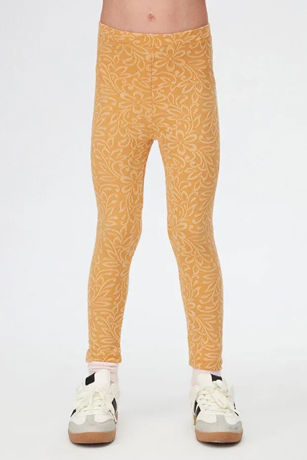 Детские леггинсы для девочек с принтом Mustard Leaf Pattern Jacquard Lovetti, Dark Mustard — фото 2