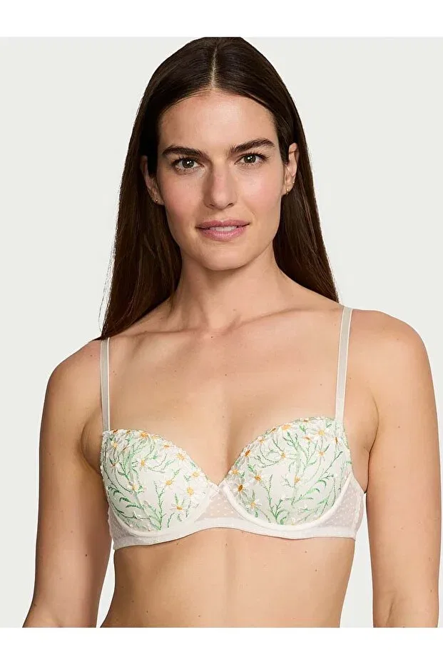Женский бюстгальтер с принтом Daisy Embroidered Light Padding Supported Demi Bra Victoria'S Secret, White Daisies