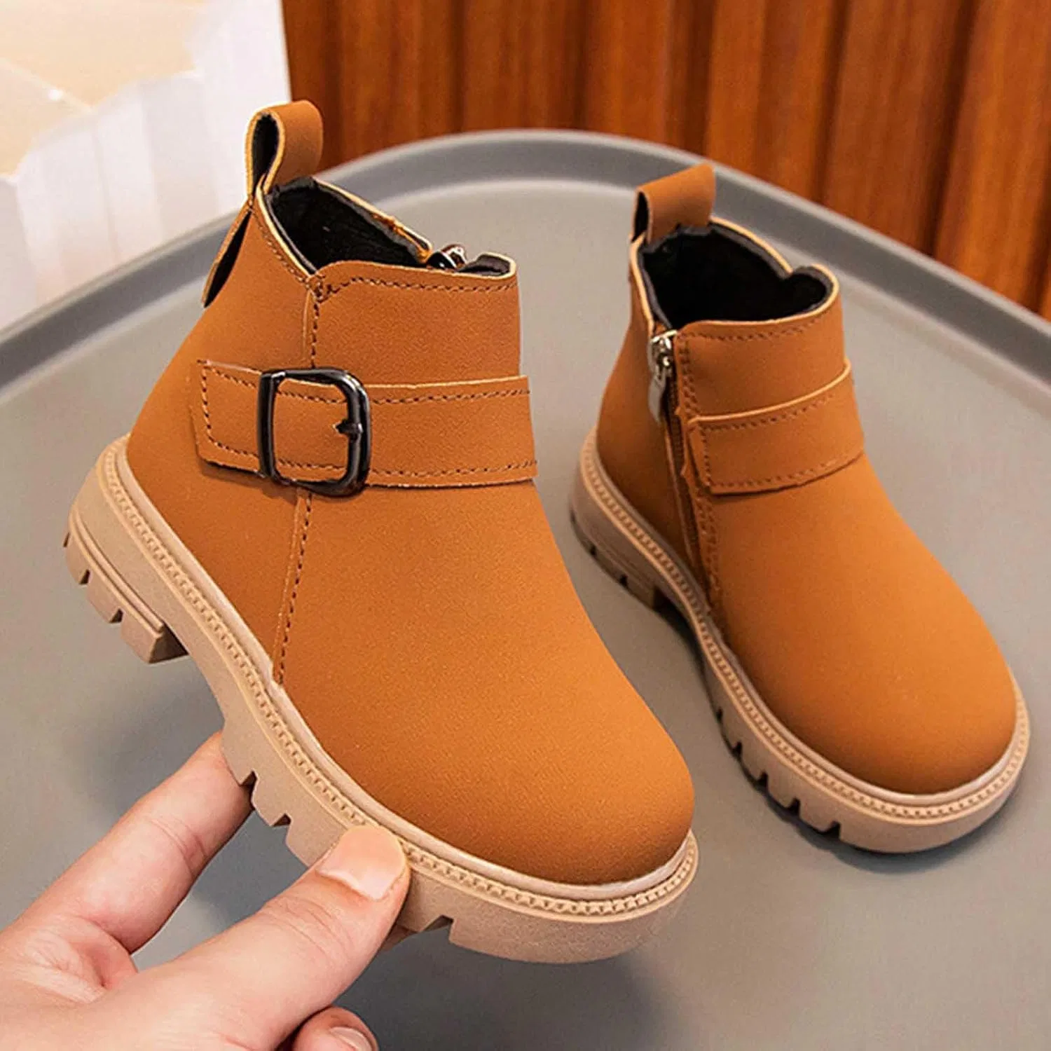 Детские ботинки для девочек с тёплой подкладкой SHOPESSA, Khaki — фото 3
