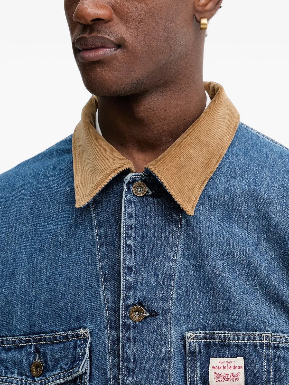 Синяя джинсовая куртка с вельветовым воротником Levi's, синий — фото 3