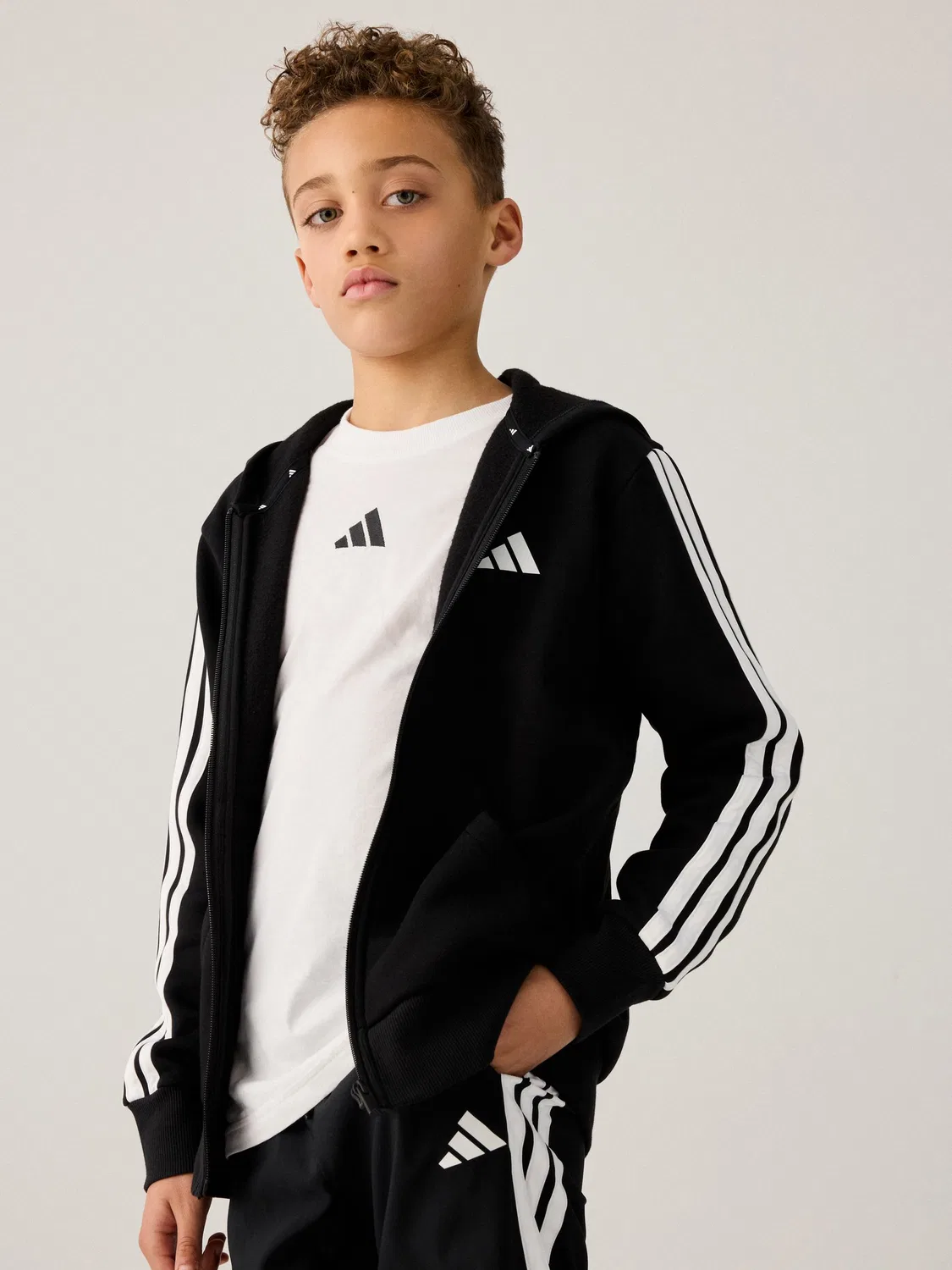 Худи на молнии, флис adidas, черный