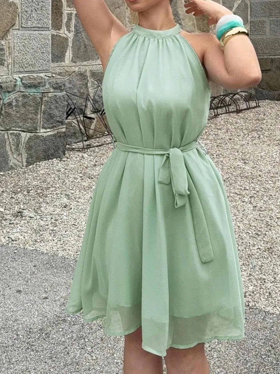 Женское повседневное платье А-силуэта из шифона, Mint Green — фото 2