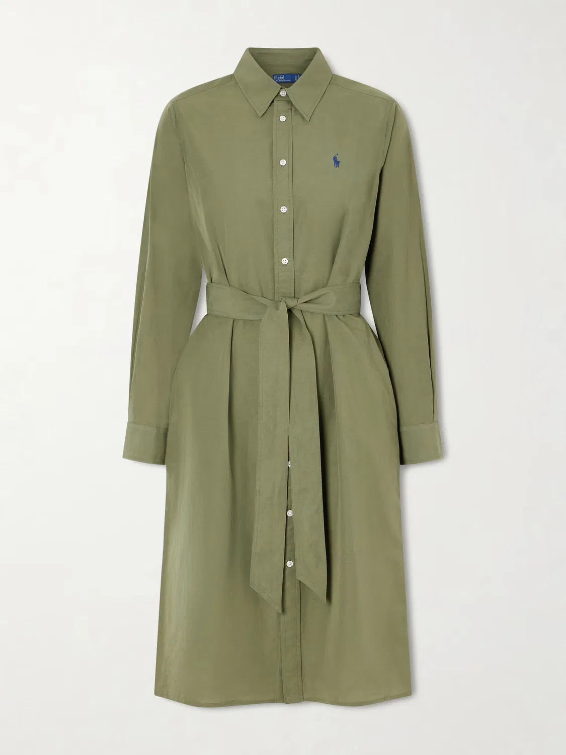 Длинное платье из смеси хлопка и льна с поясом и вышивкой Polo Ralph Lauren, зеленый