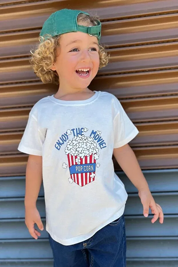 Детская футболка с принтом Pop Corn Printed Breeze, Ecru — фото 3