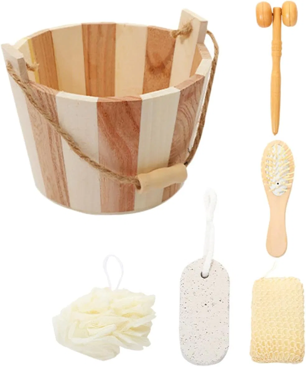 Набор для ванны, с массажером и камнем для ног, POPETPOP, 5 предметов, 15x15x12 см, Бежевый
