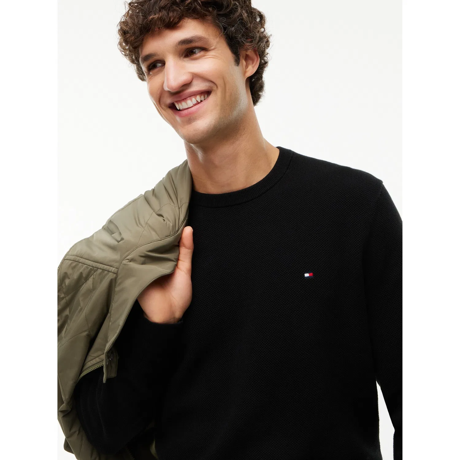 Мужской джемпер с текстурой и логотипом Tommy Hilfiger, Black — фото 2