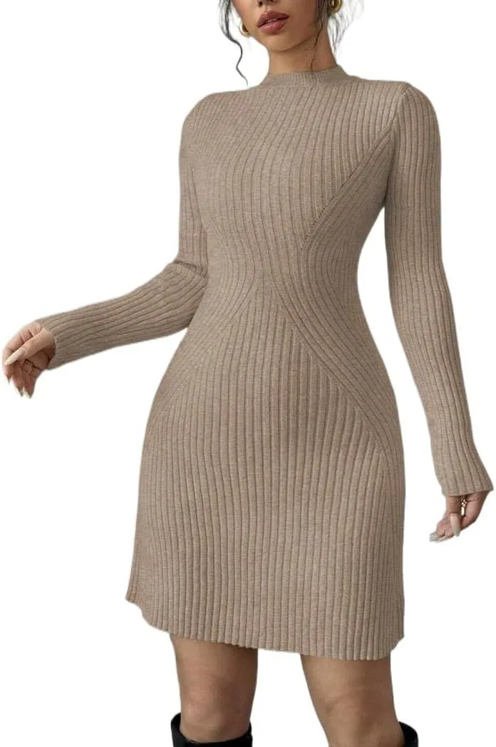 Женское короткое платье-свитер Ribbed Knit, Camel