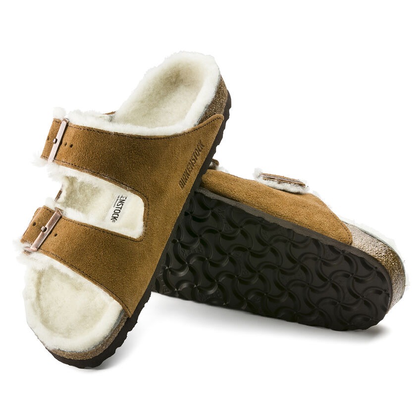 Сандалии на меху Birkenstock Arizona Shearling Suede Leather, коричневый — фото 3