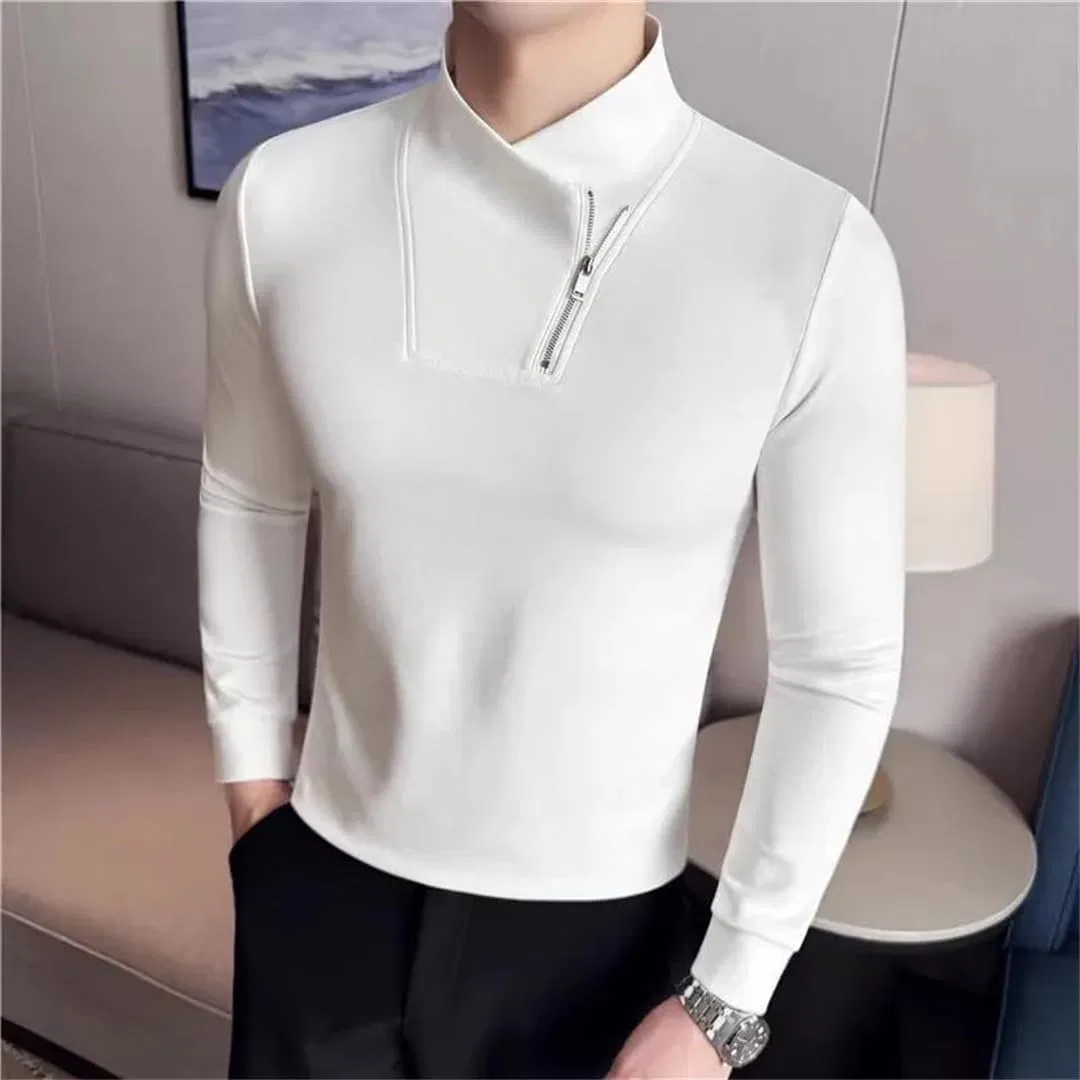 Мужская футболка с молнией облегающая Casual, White — фото 2
